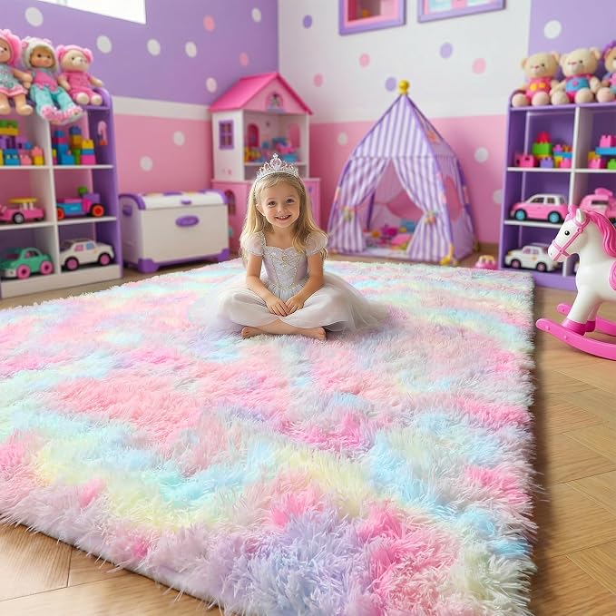Amdrebio Rainbow Unicorn Pastel Cute Area Rug 4x6 by Amdrebio
