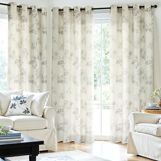 Yakamok Grey Floral Linen Curtains - Image 8