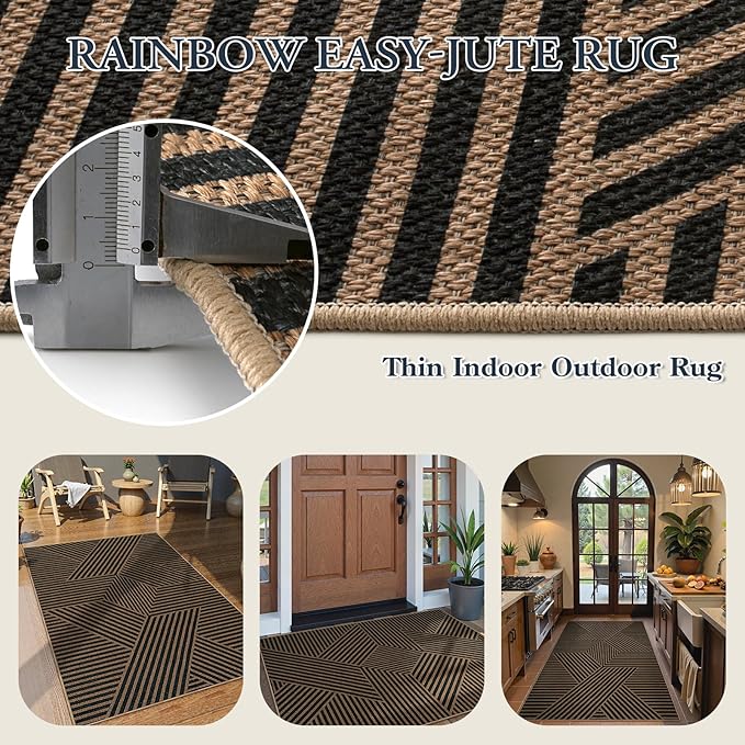 Lahome Enfys Modern Geometric Outdoor Easy Jute Rug, 3x5 Indoor Outdoor Rugs - Image 3