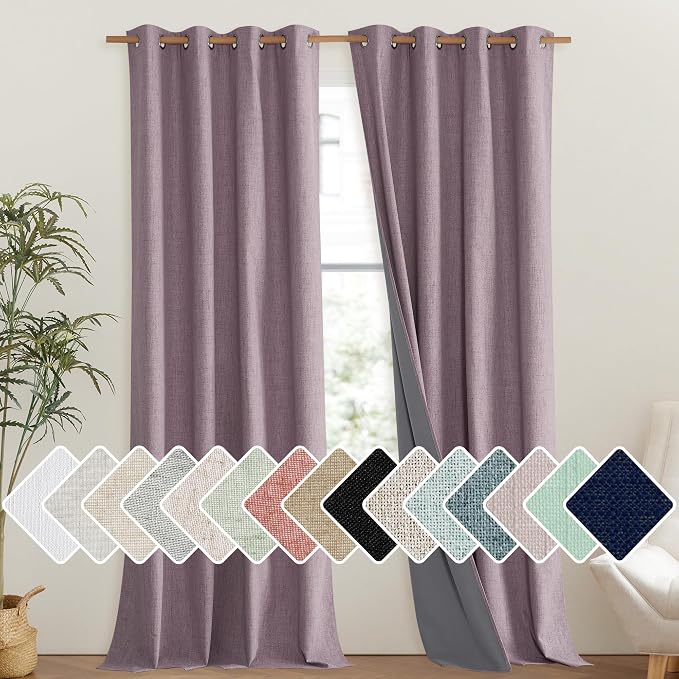 NICETOWN Chaise Mauve Vintage Linen 100% Blackout Curtains by NICETOWN