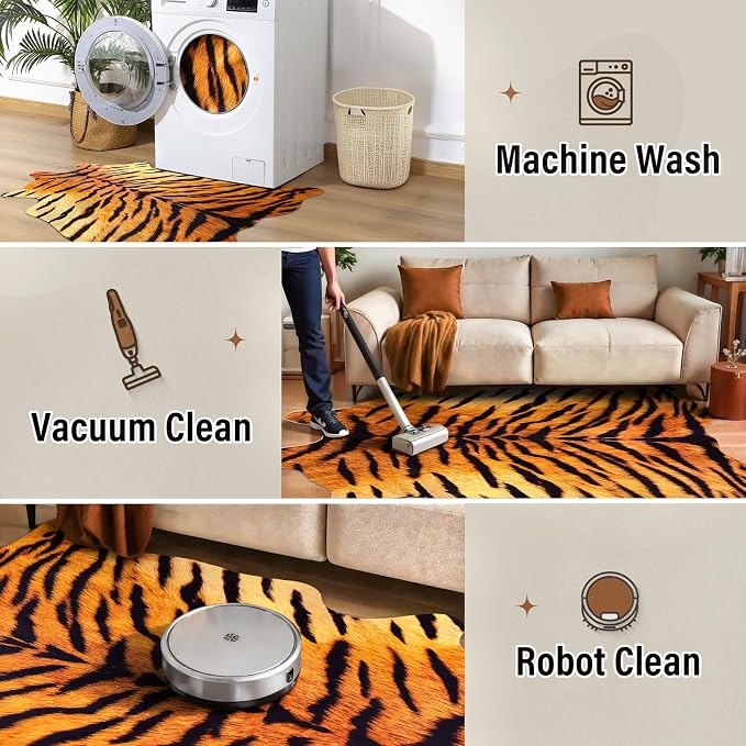 AROGAN Premium Tiger Print Rug 4.6x5.2 Feet, Machine Washable Faux Fur Rug - Image 7