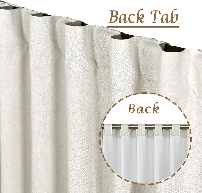 100% Blackout Natural Polyester Curtains, 63 Inches Linen Textured Thermal - Image 6