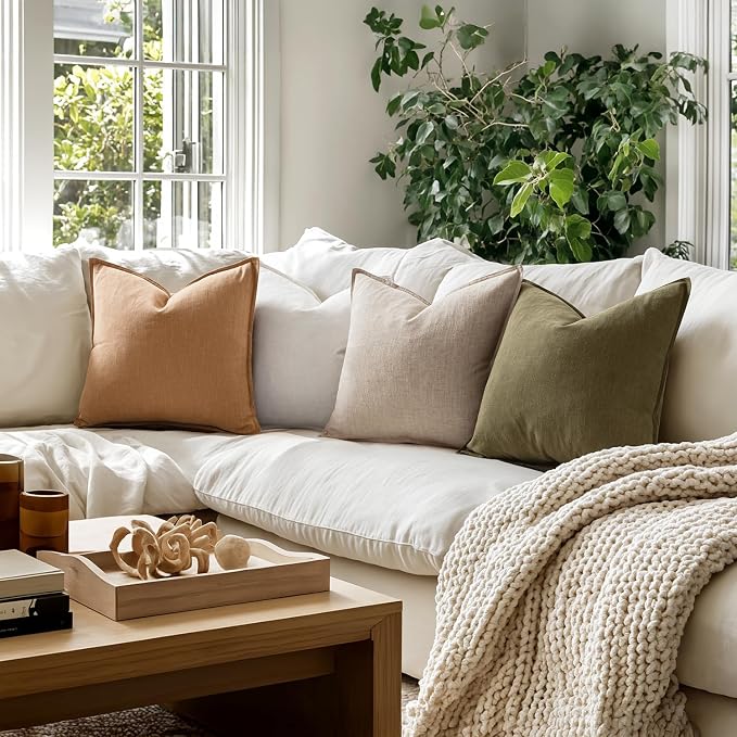 MIULEE Brown Linen Pillow Covers Pack of 4 Decorative Natural Solid Throw - Image 2