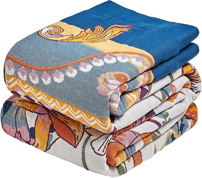 MSGKV Boho Throw Blanket 60"x80" Bed Floral 100% Cotton Blanket Spring by MSGKVHomeTextiles