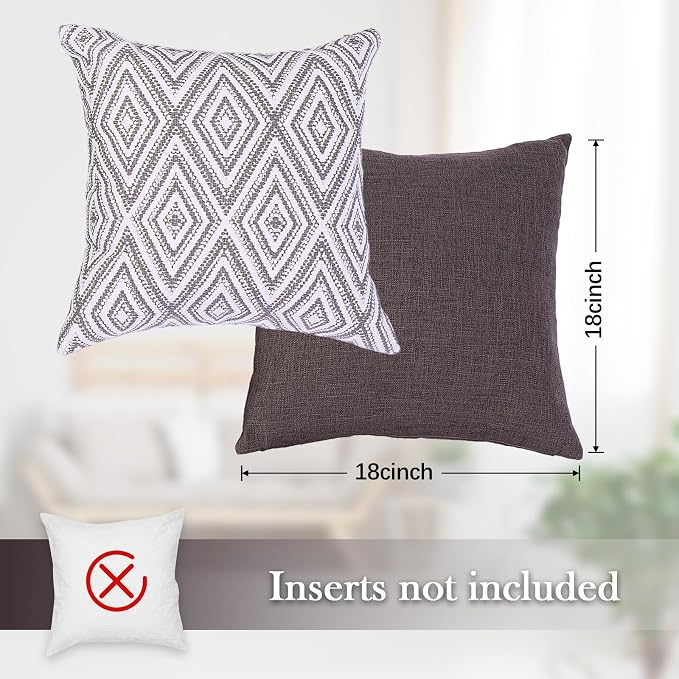 HPUK Decorative Throw Pillow Covers Set of 4 Dark Gray Geometric Design Linen - Image 3