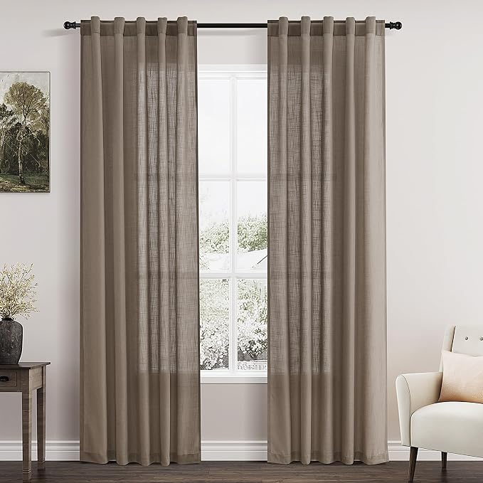 Dark Taupe Linen Curtains 84 Inch Length 2 Panels by Nanspring