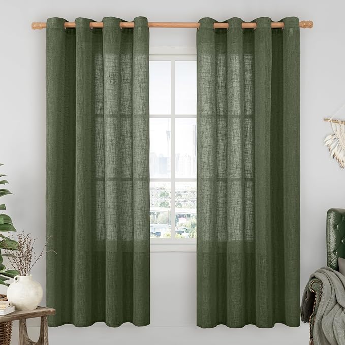 LAMIT Olive Green Linen Sheer Curtains 78 inch by LAMIT