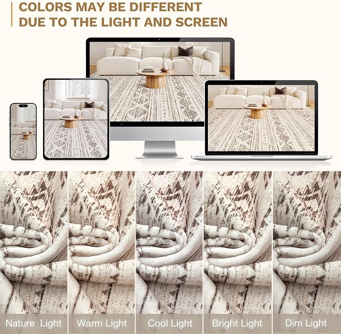 Nakagishi 10x12 Area Rugs Living Room: Washable Boho Large Neutral Soft - Image 8