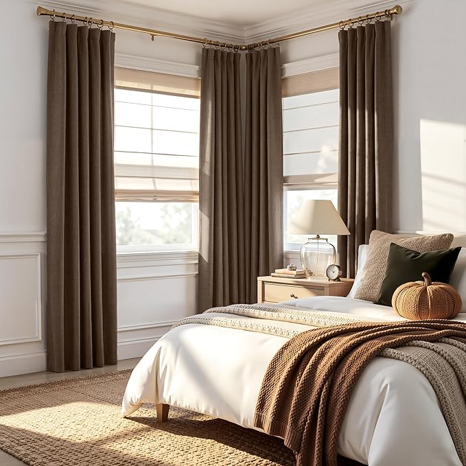 RYB HOME Coffee Linen 100% Blackout Curtains - Image 2