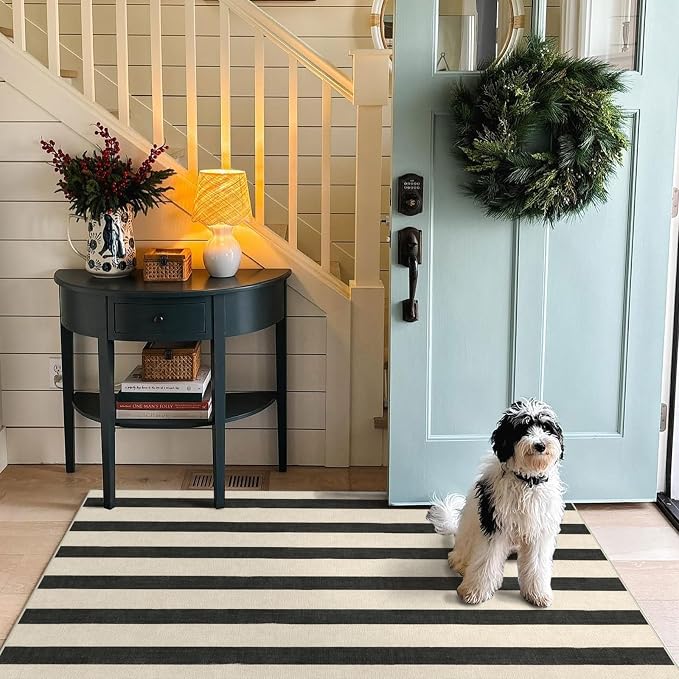 Black and White Striped Entry Rug - Image 8