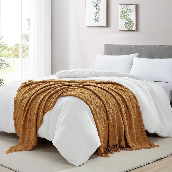 BOURINA Almond Throw Blanket 50 x70 Inches Jacquard Argyle Throw Textured Solid - Image 5