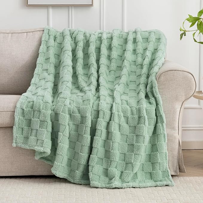 Sage Green 300GSM Fluffy XL Throw Blanket Soft Fleece Bed and Couch Blankets - Image 4