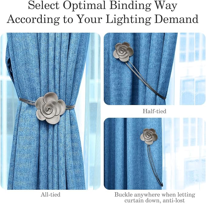Lewondr Curtain Tie Magnetic, Vintage Resin Flower Curtain Holdback - Image 4