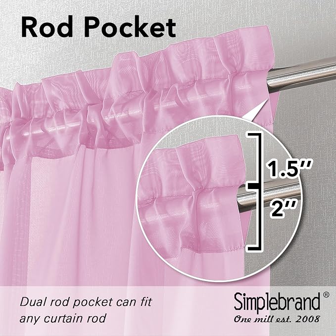 Simplebrand Pink Sheer Curtains 84 Inches Long, Light Filtering Rod Pocket - Image 2