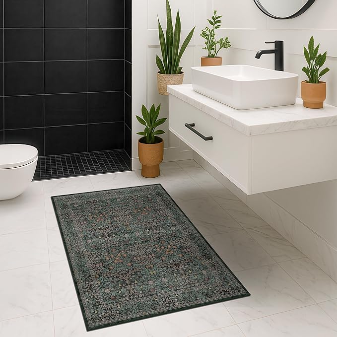 Dark Green Washable Entry Rug, 3x4 Rugs - Image 4