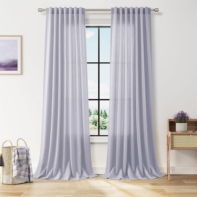 Nanspring Lavender Purple Linen Curtains 96 Inches Long by Nanspring