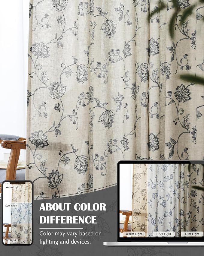 Jinchan Linen Floral Curtains 63 Inch Length - Image 7