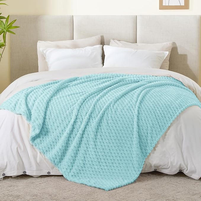 BEDELITE Fleece Blanket Twin for Bed Couch, 3D Jacquard Decorative Cloud Blue - Image 5