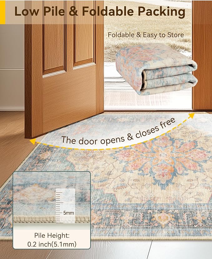 RELEANY Washable Area Rug, Square 4'x4', Water Repellent, Pet Friendly - Image 3
