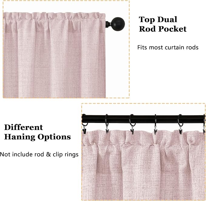 OWENIE Blush Pink Valances for Windows 1 Pcs 22 Inch Length, Light Filtering - Image 4