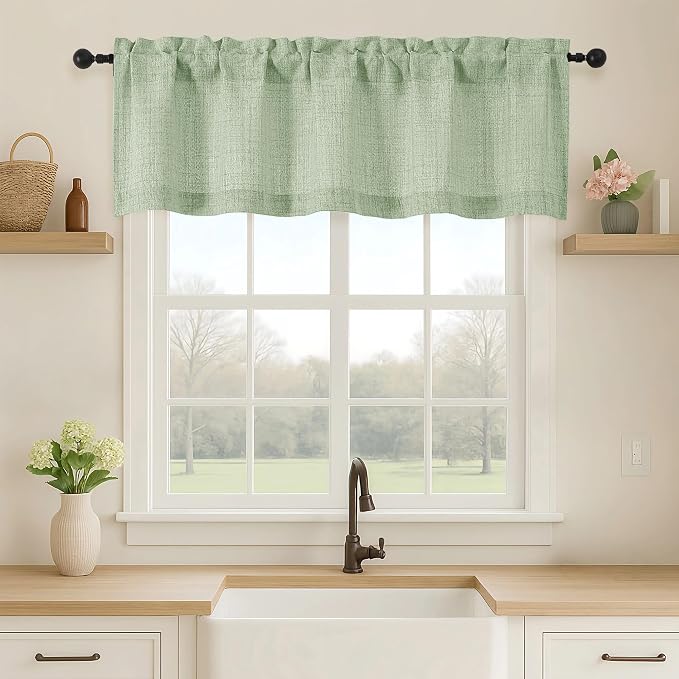 OVZME Valance for Windows, Light Filtering Faux Linen Textured Small Short by OVZME