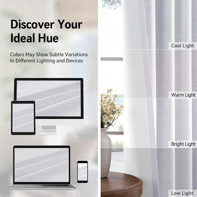 100% Blackout Linen Textured Curtains 63 Inch Long, Bright White | 100% - Image 6