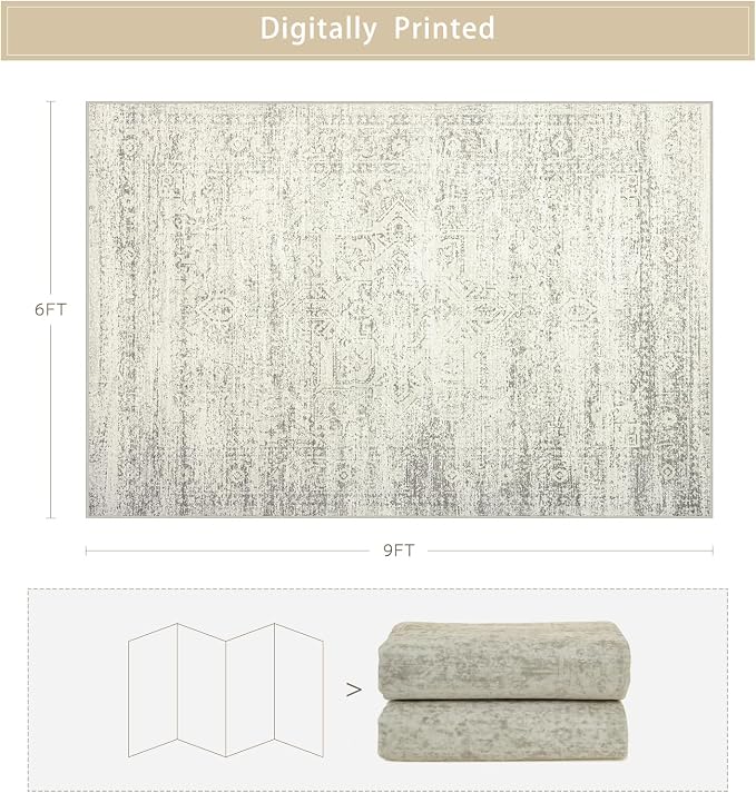 Washable Rugs 6x9 Area Rugs for Living Room, Dining Room- Large Ultra Soft Faux - Image 2