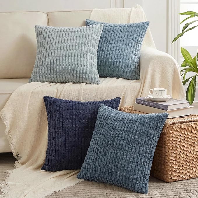 Fancy Homi Set of 4 Blue Boho Decorative Throw Pillow Covers 26x26 Inch by Fancy+Homi