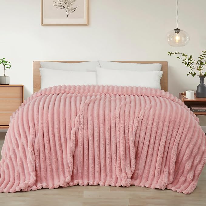 Exclusivo Mezcla Twin Size Flannel Fleece Blanket, Super Soft Striped Jacquard by ExclusivoMezcla