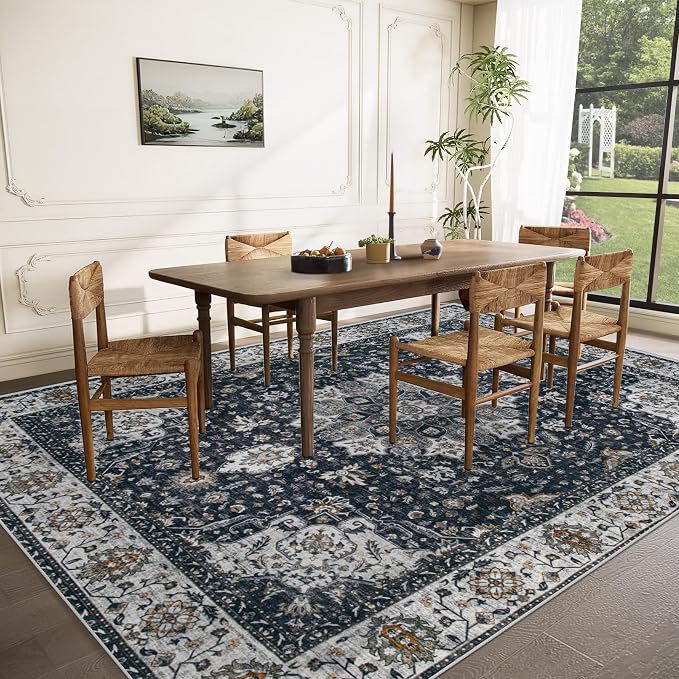 Area Rug 8x10 Washable Rug, Vintage Boho Medallion Rugs Non-Slip Soft Low Pile - Image 3