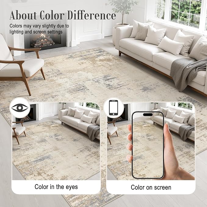 Round Area Rug Living Room: 4 ft Modern Washable Indoor Carpet | - Image 6