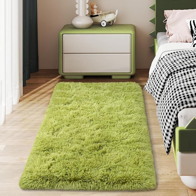 Soft Runner Rugs for Bedroom Hallways, 2x4 Grass Green Fluffy Shag Throw Area - Image 7