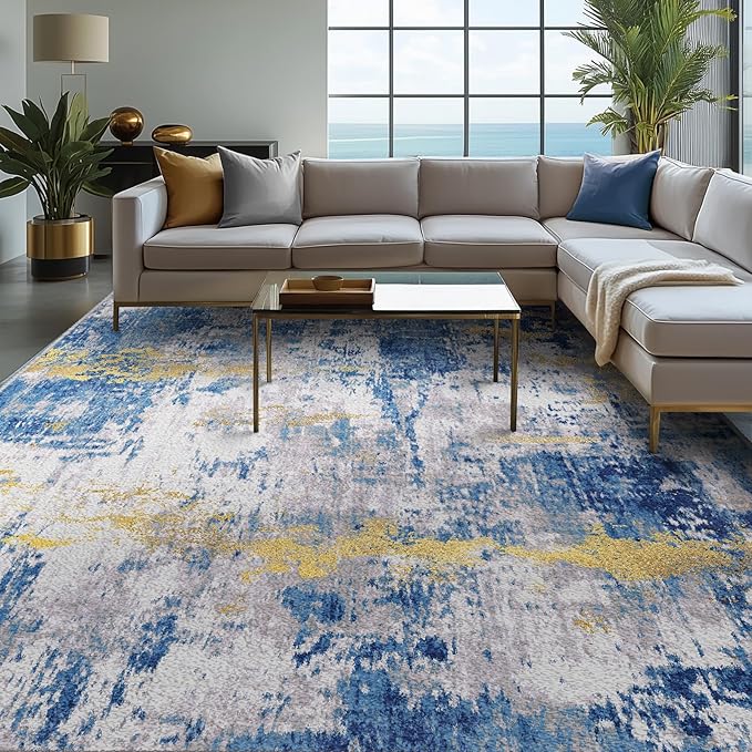 Washable Area Rugs 10'x12' Non-Slip Modern Abstract Soft by RELEANY
