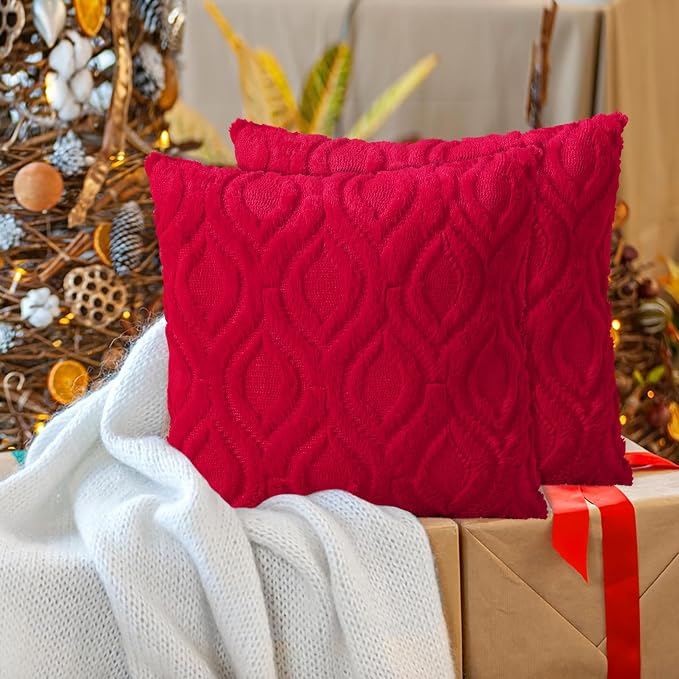 decorUhome Throw Pillow Covers 24x24 Inch Set of 2, Soft Plush Faux Wool Red - Image 8