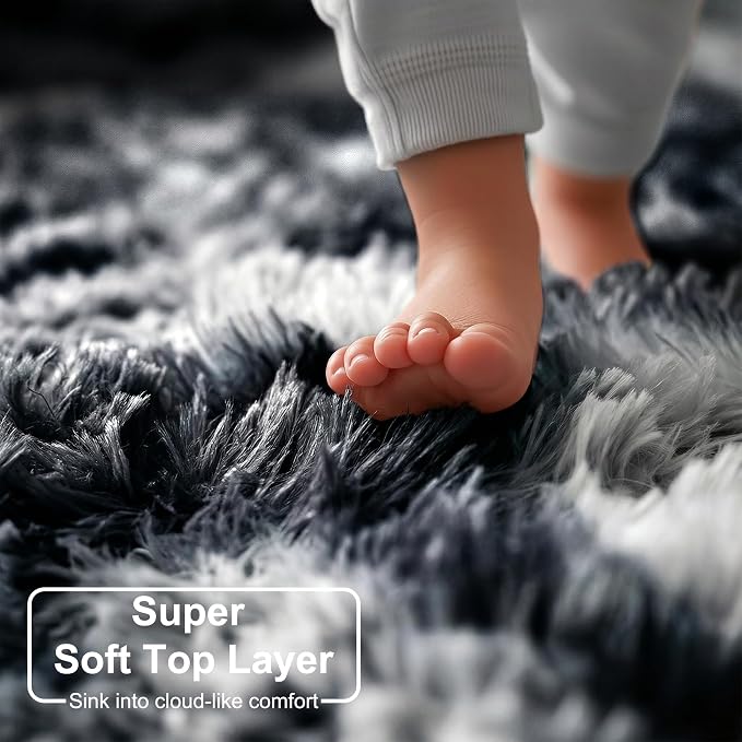 Amdrebio Black White Grey Large Fur Rug 8x10 - Image 2