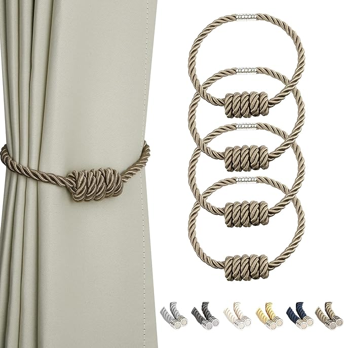 BEL AVENIR Magnetic Curtain Tiebacks, Decorative Drapery Holdbacks Modern Woven by BELAVENIR