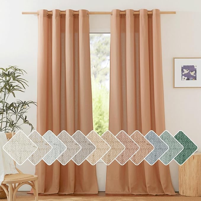 NICETOWN Flax Linen Burnt Orange Curtains 120 inches Long, Grommet Thick Linen by NICETOWN