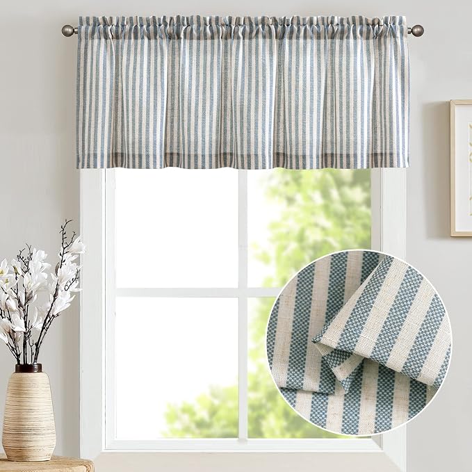 jinchan Valance Curtain Linen Textured Striped Window Curtain - Image 6