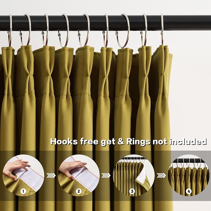 Yellow Pinch Pleated Curtains 72 Inch Length 2 Panels Set Noise Cancelling - Image 2