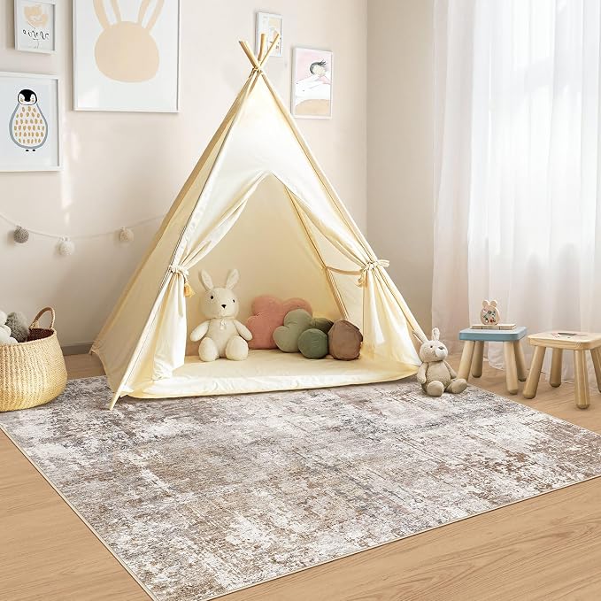 UERMEI Square Area Rugs : Washable 5x5 Neutral Modern Abstract Carpet - Image 4