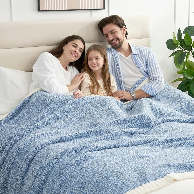 Snuggle Sac Queen Size Bed Blanket Heather Blue, Reversible Super Soft - Image 6