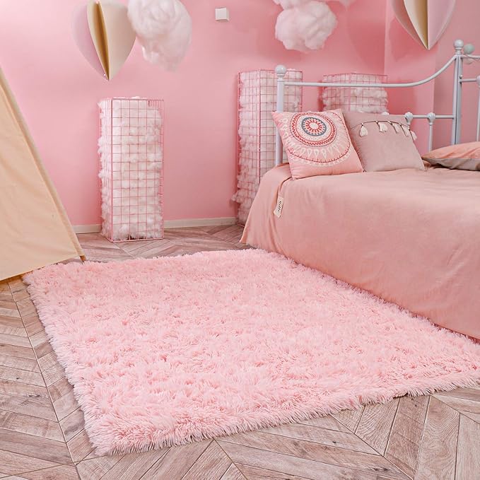 Ophanie Pink Area Rugs for Bedroom Girls, 6x9 Kids Fluffy Fuzzy Furry Shag - Image 6