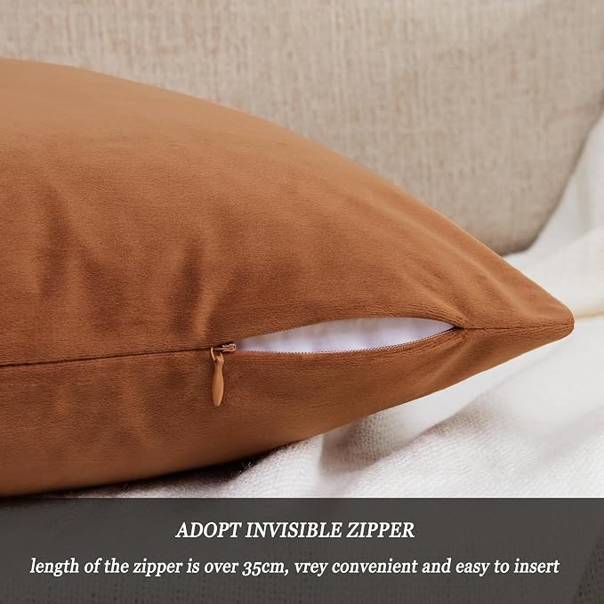 GIGIZAZA Velvet Throw Pillow Covers 24x24 Dark Burnt Orange Pillows Couch - Image 4