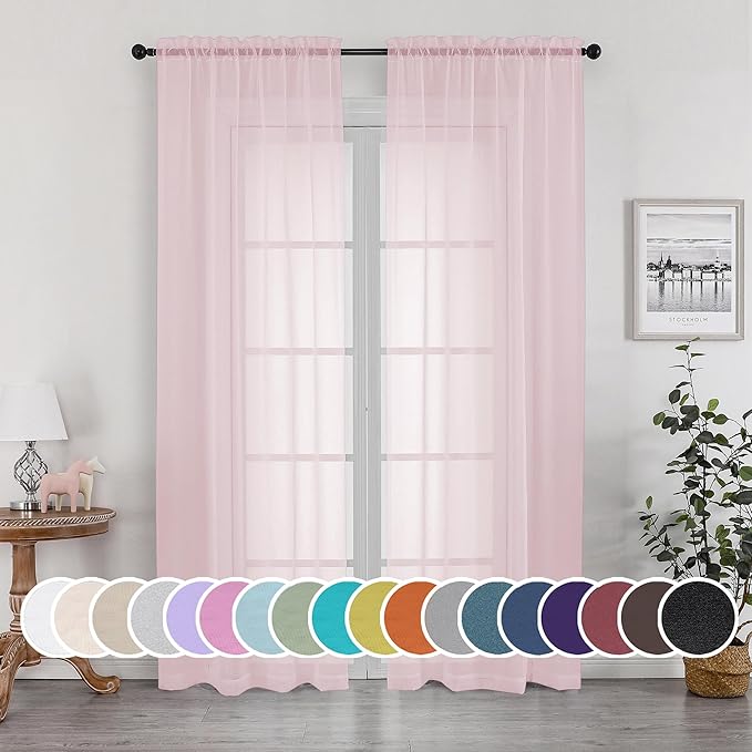 OWEINE Sheer Curtains 90 Inches Long 2 Panels Set, Light Filtering Fimly Voile by OWENIE