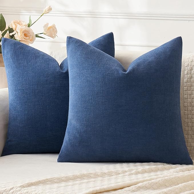 MIULEE Navy Blue Chenille Couch Throw Pillow Covers, 20x20 | Set of 2, Soft by MIULEE