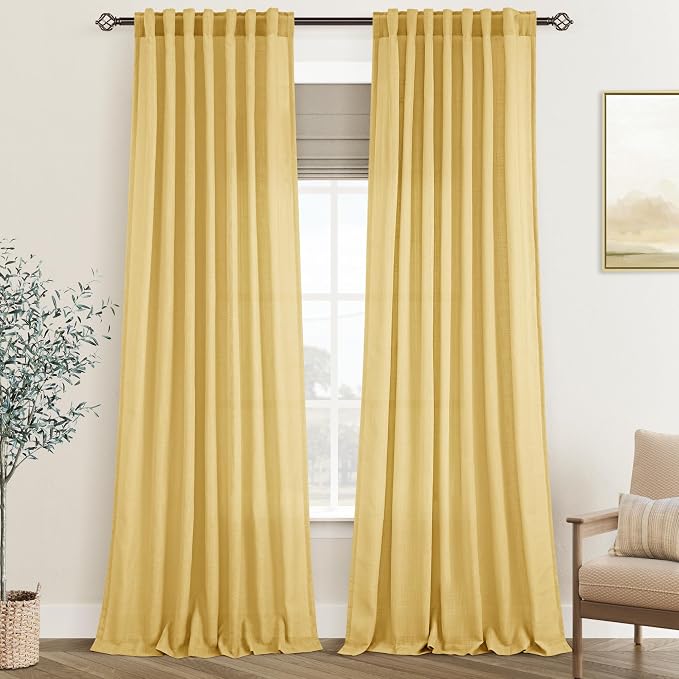 Gold Curtains for Living Room Back Tab Modern Farmhouse Semi Sheer Curtains 90 by Jolilight