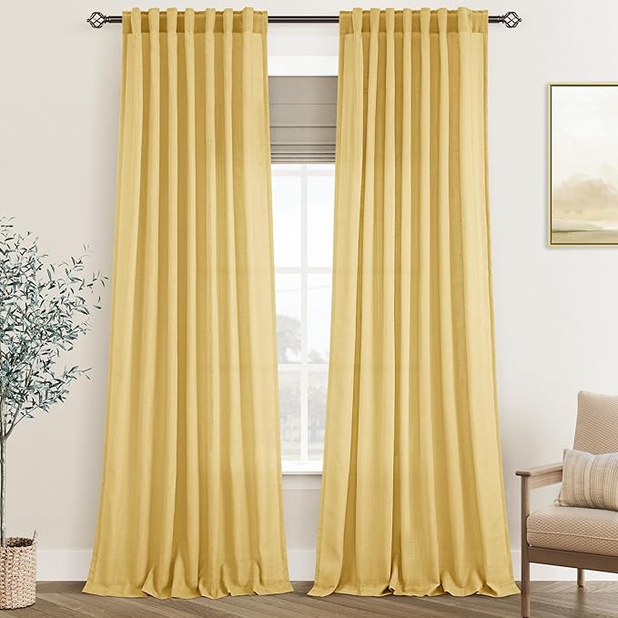 Gold Curtains for Living Room Back Tab Modern Farmhouse Semi Sheer Curtains 120 by Jolilight