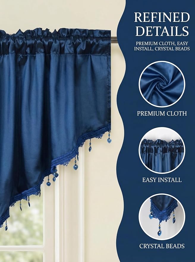 Molaxhome Swag Curtain 51 inch Length Rod Pocket Scalloped Curtain Valance - Image 6