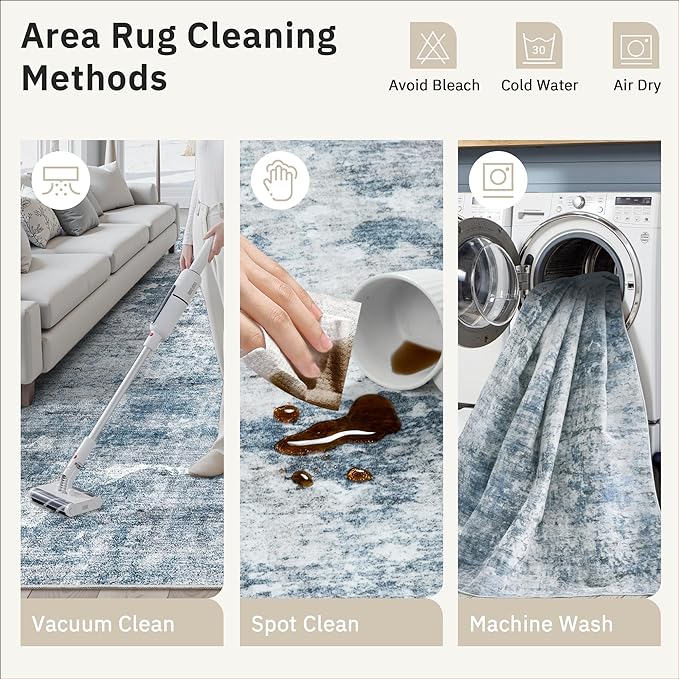Abstract Rug 8x10 Large Living Room Rugs Neutral Modern Washable Area Rugs - Image 5