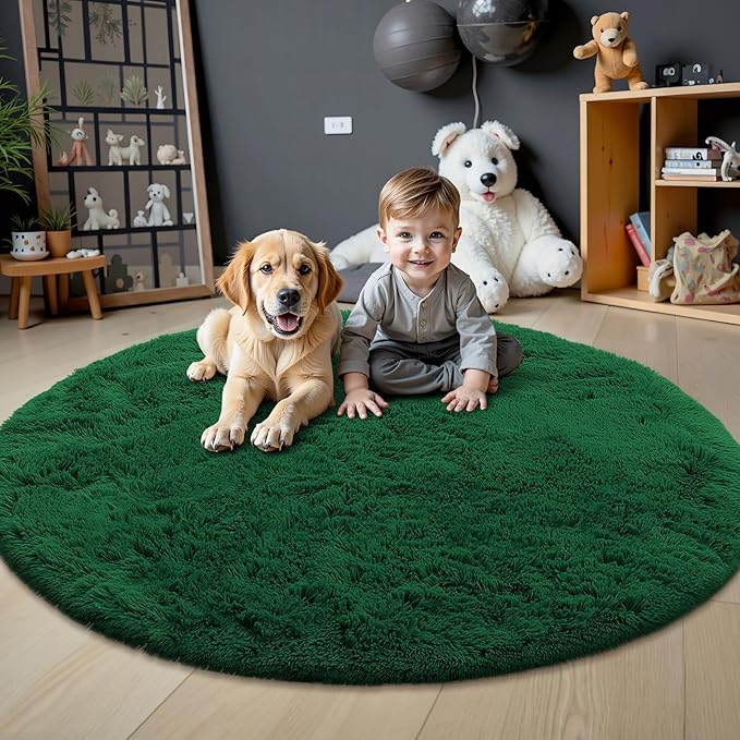 OLANLY Dark Green Round Rugs for Bedroom - Image 2